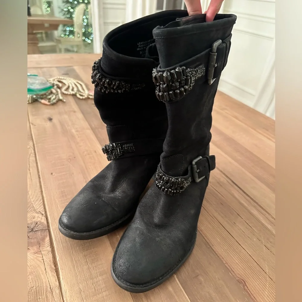 Vera Wang Lavender Cameron Leather with Rhinestones Biker Boots - Picture 3 of 9